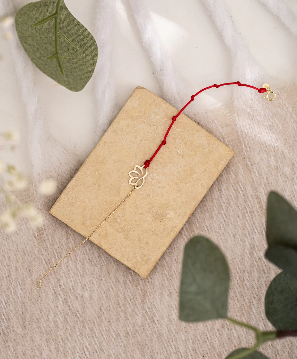 Roza zlata zapestnica Lotus Kabbalah 14K