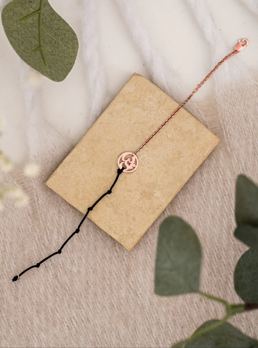 AUM kabalistična zapestnica iz roza zlata 14K