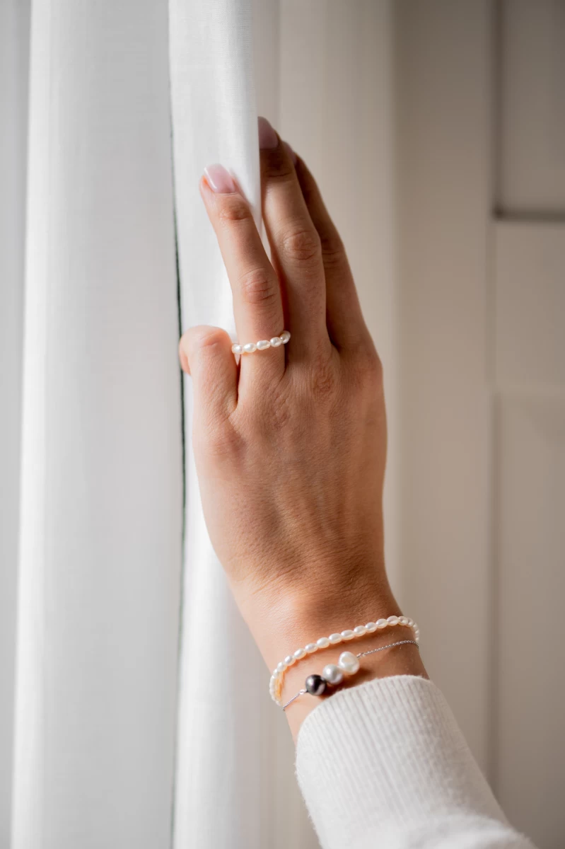 ZILIA White Ghost Biser Srebro 925 Prstan