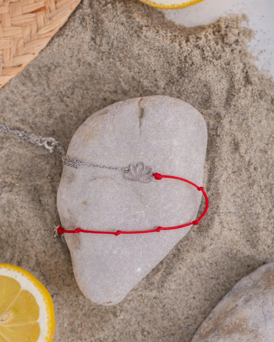 Gleženjska verižica lotos Kabala iz roza zlata 14K