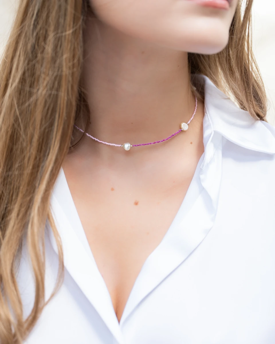 ZILIA Pink Design Biser Srebro 925 Ogrlica