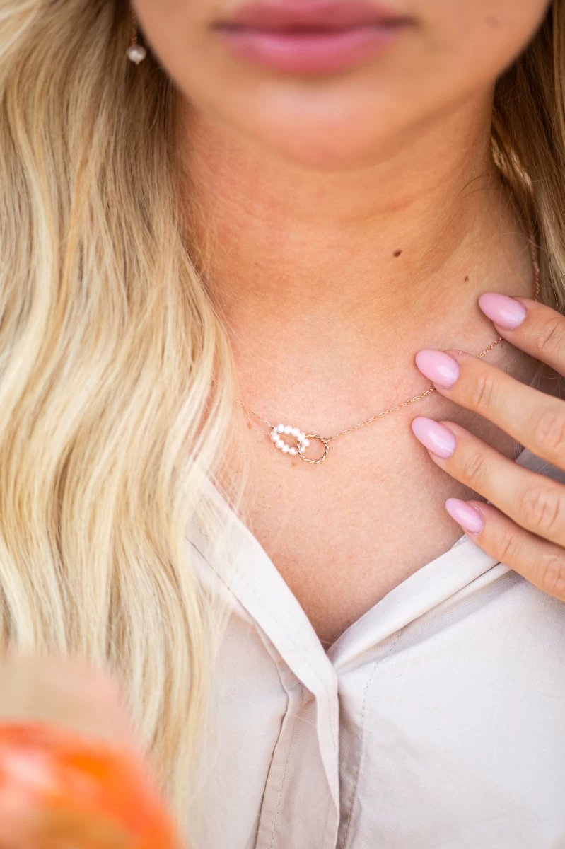 Ogrlica iz roza zlata 14K Nolita s krogom in belim sladkovodnim bisernim krogom