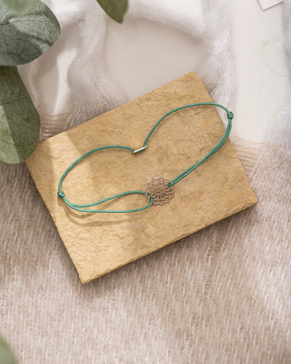 Mandala zapestnica na vrvici iz srebra 925