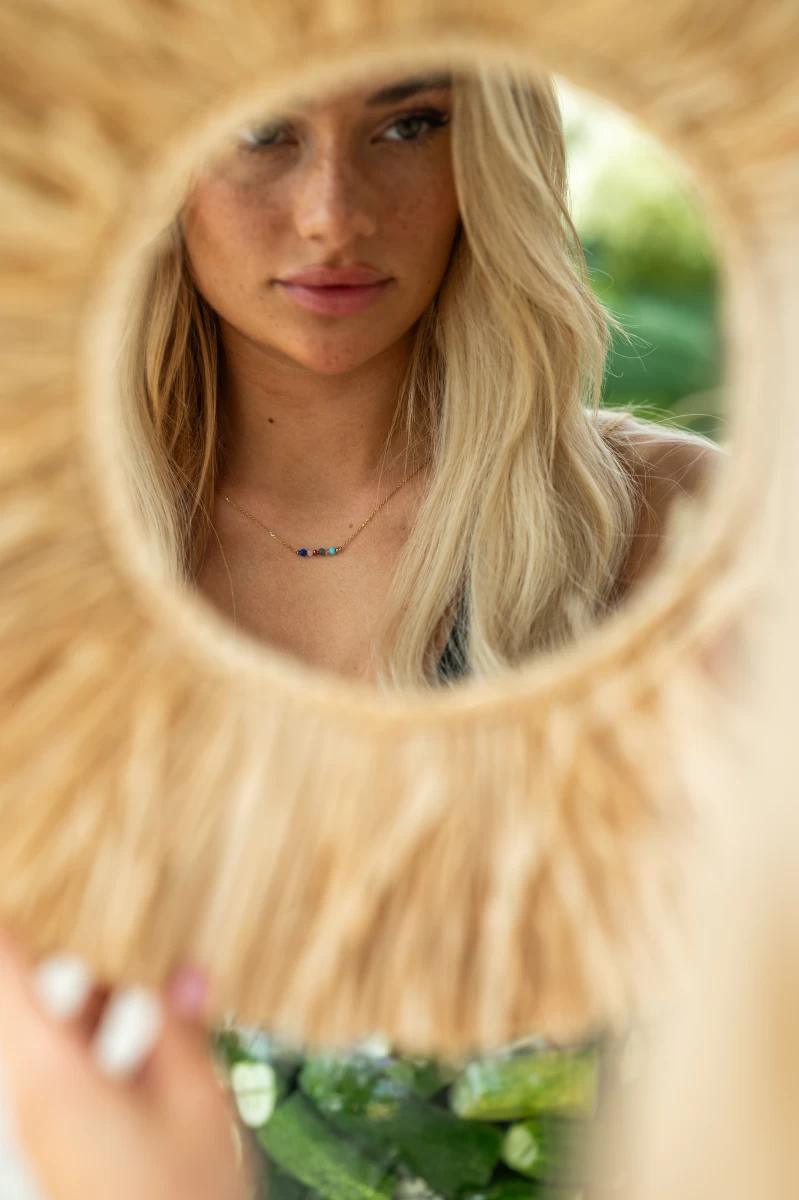 Barvita kristalna ogrlica iz roza zlata 14K