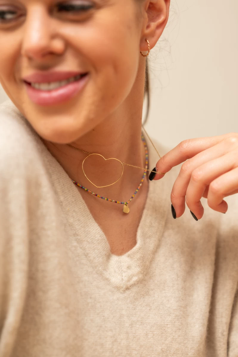 Unikatna velika ogrlica s konturo srca iz rumenega zlata 14K