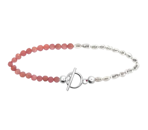 ZILIA Pink Opal Biser Srebro 925 Zapestnica
