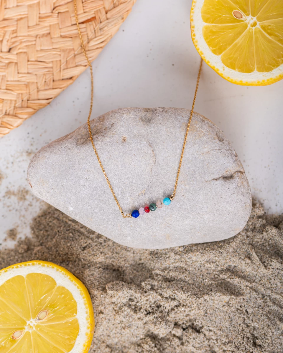 Barvita kristalna ogrlica iz roza zlata 14K