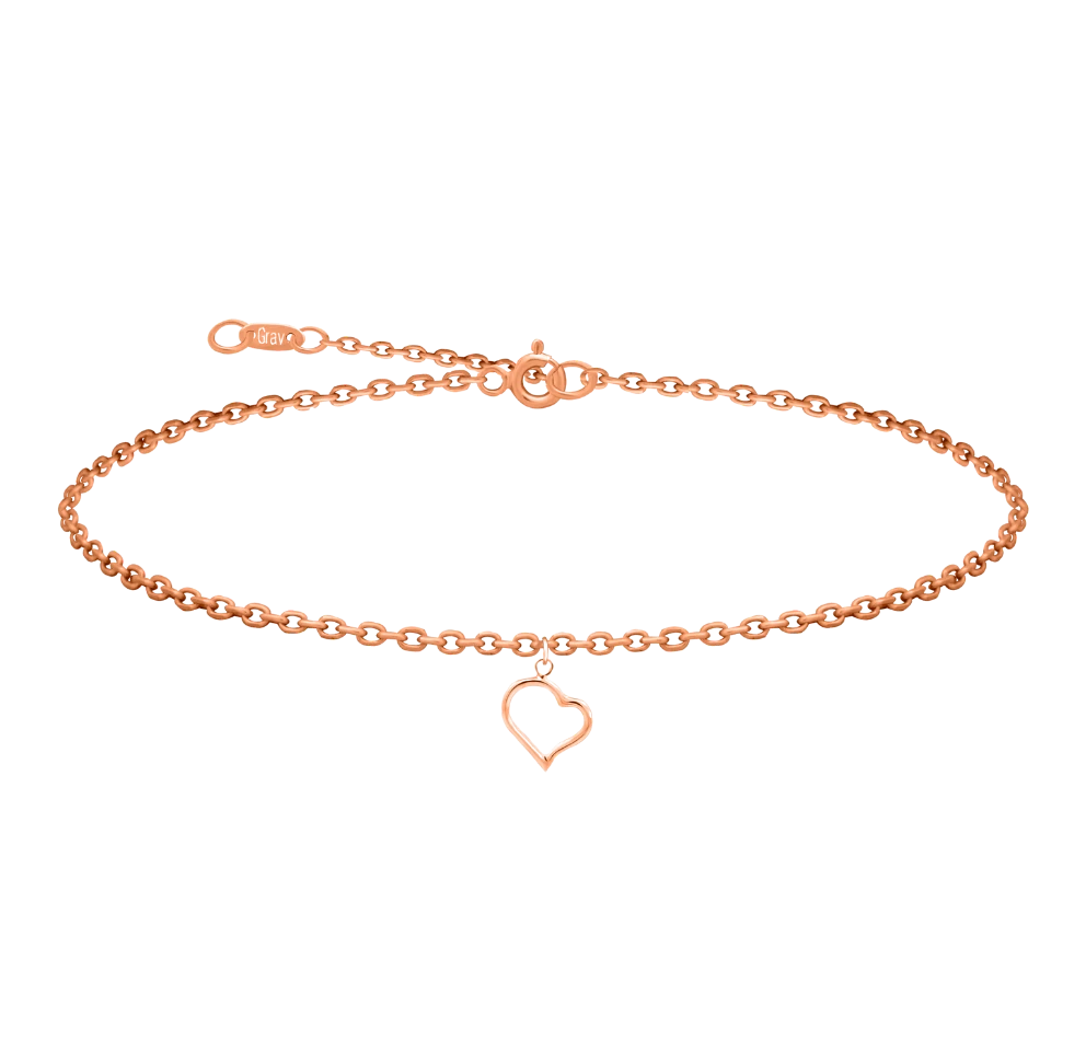 Roza zlata zapestnica za gleženj Belle Contour Heart 14K