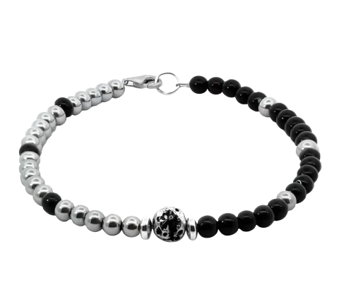 ZILIA Men Hematite Black & White Srebro 925 Zapestnica