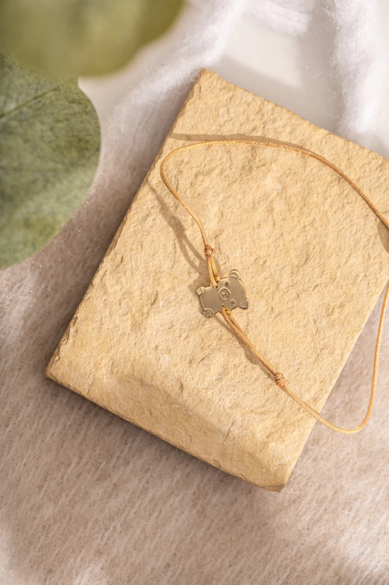 Zapestnica z vrvico Medvedek Baby iz roza zlata 14K