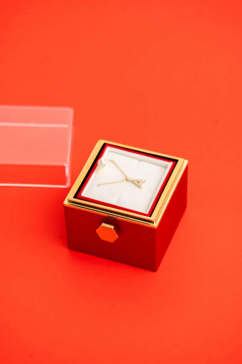 Ročno izdelana ogrlica s črko iz rumenega zlata 14K s cirkonijo