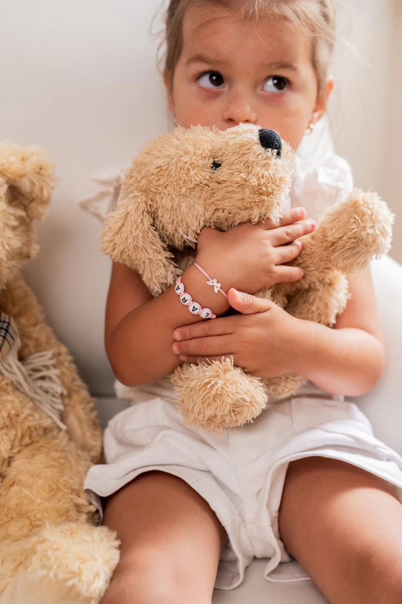 Dekliška zapestnica za dojenčico z imenom iz srebra 925 na vrvici