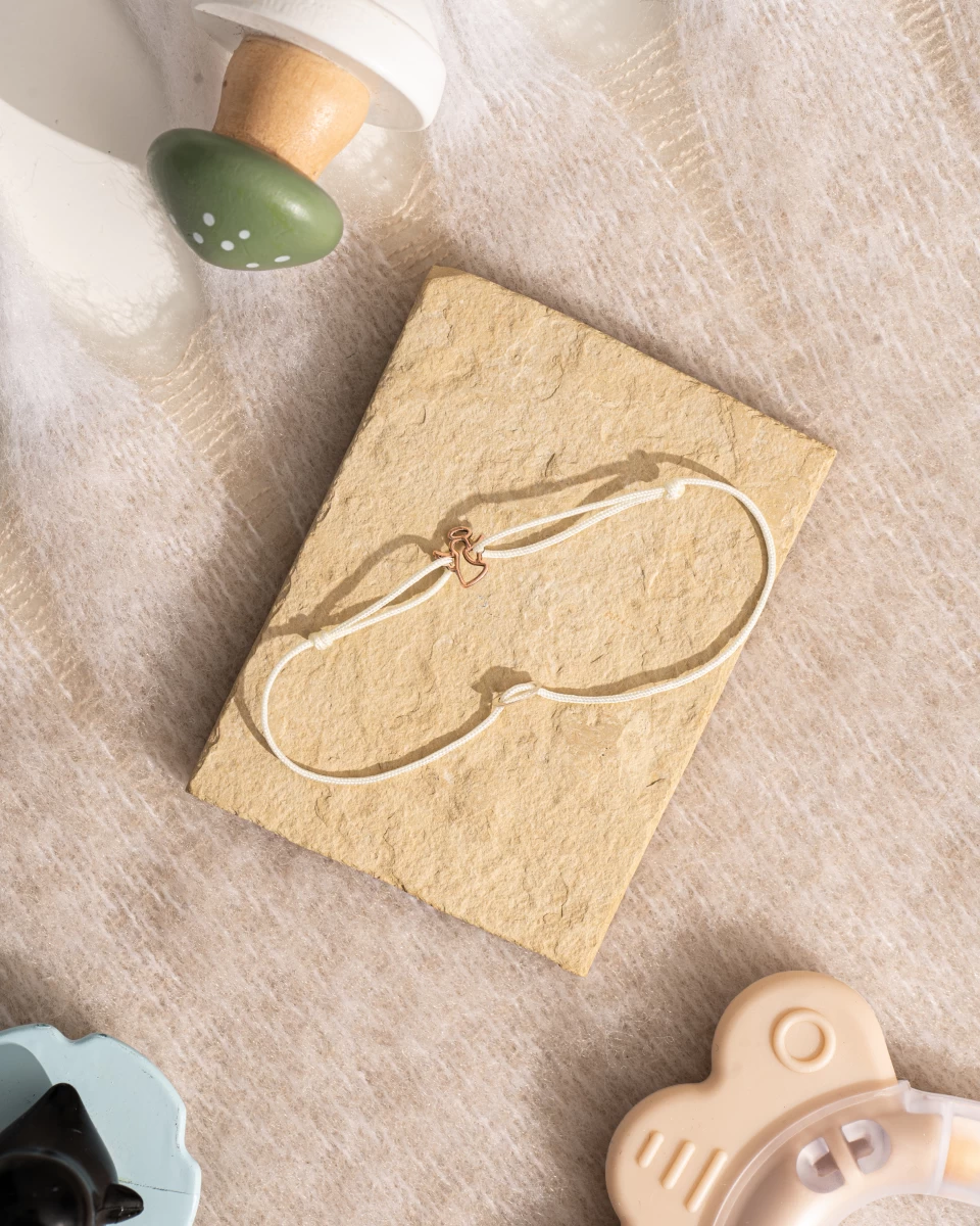 Obris angela z avreolo otroška vrvna zapestnica iz roza zlata 14K