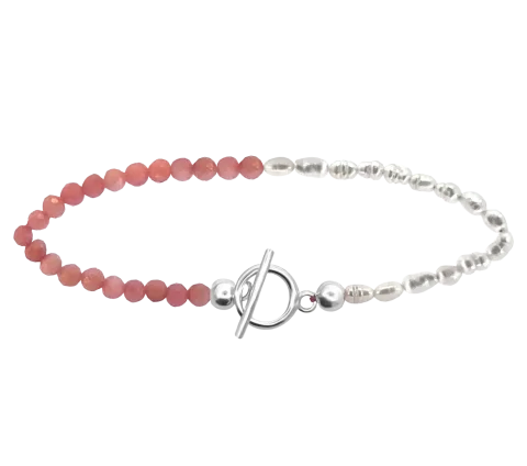 ZILIA Pink Opal Biser Srebro 925 Nožna zapestnica