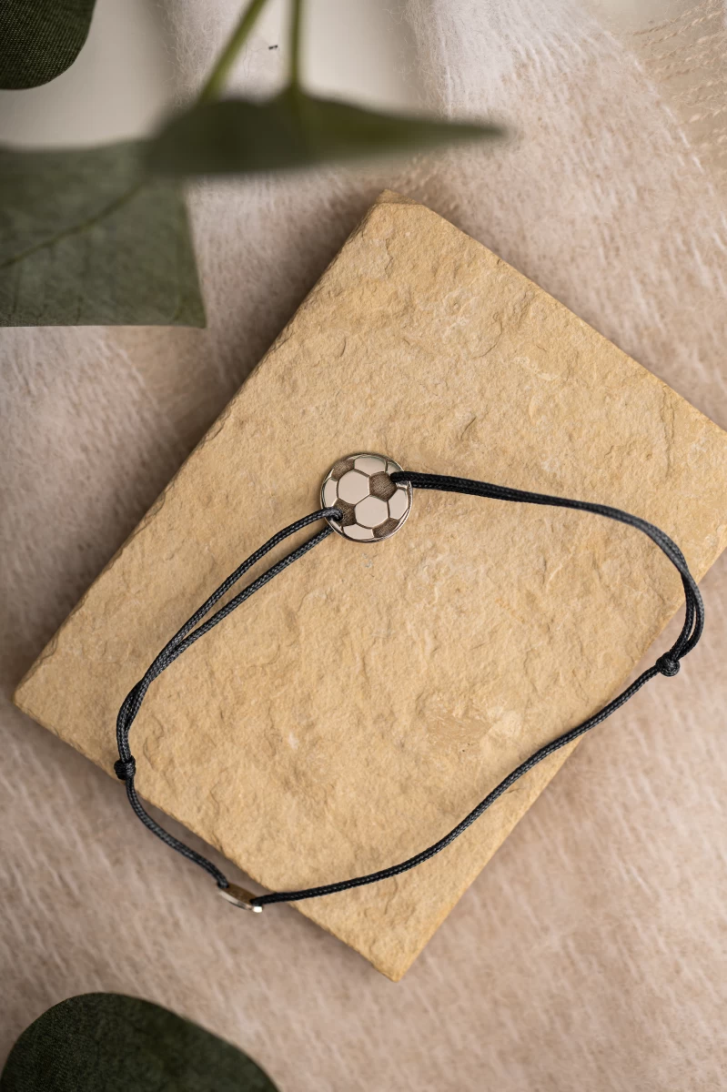 Otroška zapestnica z vrvico iz 14K roza zlata z nogometno žogo